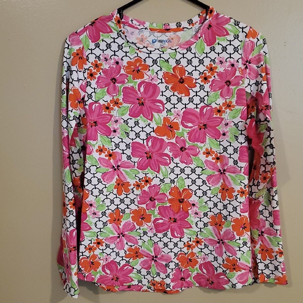 IBKUL Floral Long Sleeve Top - Pink, Orange, Green